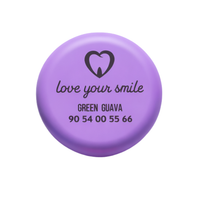 Purple magnetic aligner box engraved with clinic name, logo and contact number