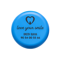 Blue magnetic aligner box engraved with clinic name, logo and contact number