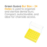 Green Guava autoclavable bur box with 24 holes
