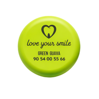 Green magnetic aligner box engraved with clinic name, logo and contact number