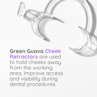 Green Guava Cheek Retractors hold the cheeks away to improve access and visibility during dental procedures