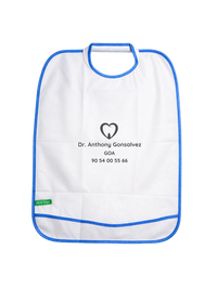 Reusable dental apron engraved with clinic branding