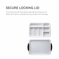 Translucent lid with dual black side-latches that snap shut